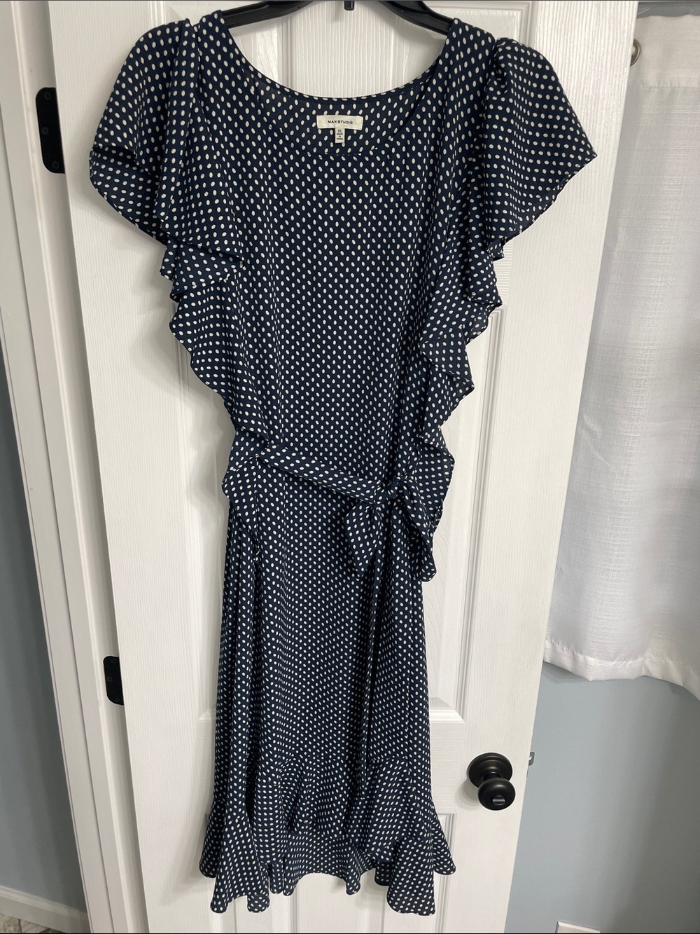 Max Studio Navy Flutter Sleeve Midi Dress With Belt